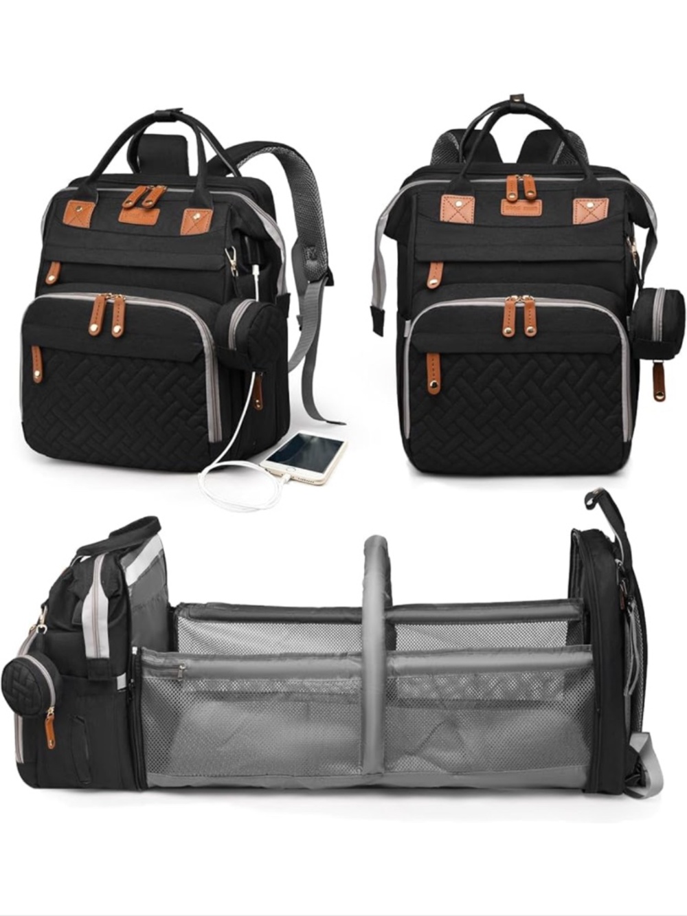Waterproof Diaper Bag Backpack for Moms Dads with USB Charging Port